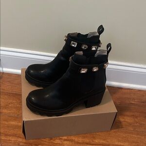 Steve Madden Black Ankle Boots with Gold Accents